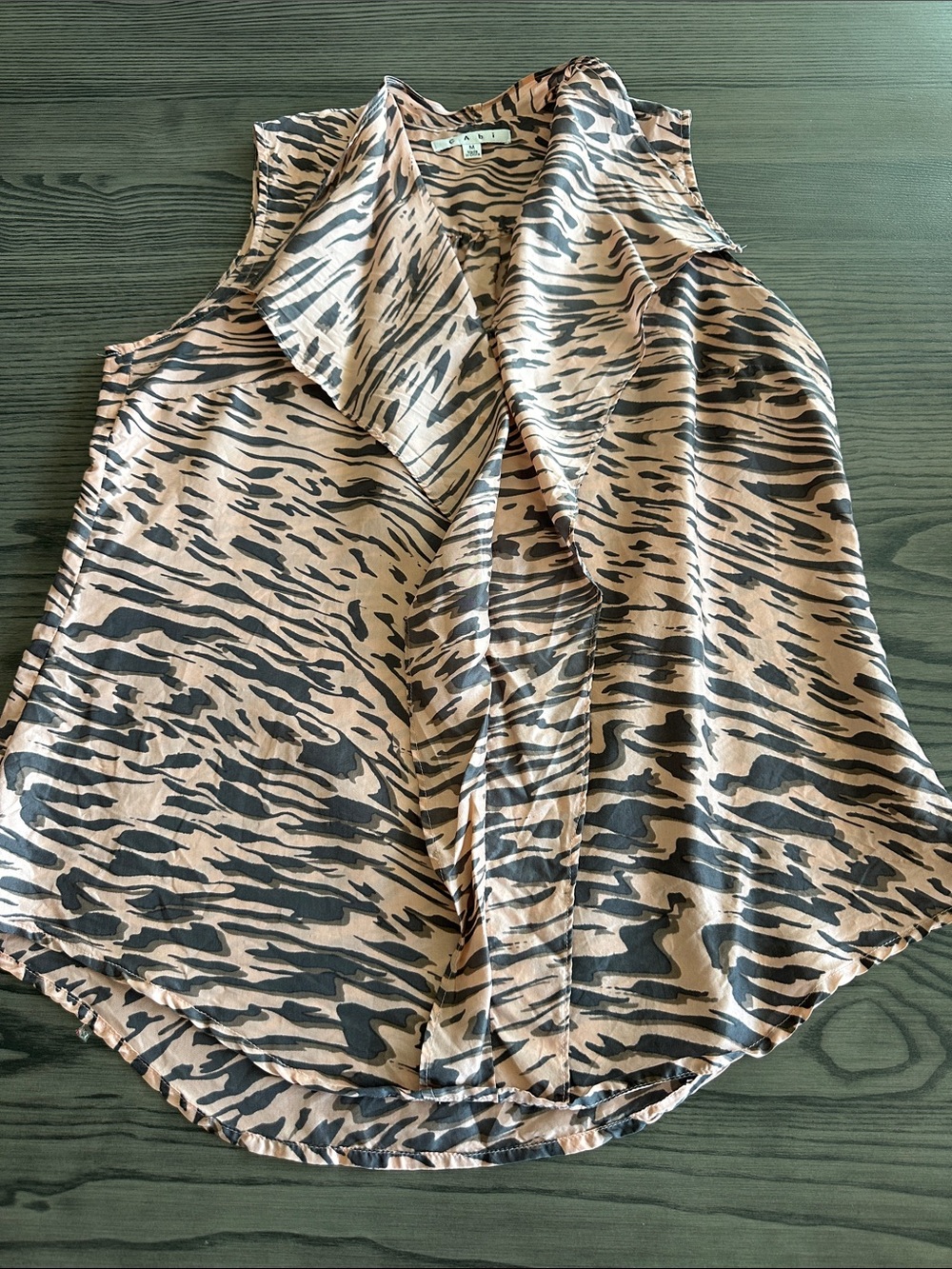 CAbi Pink and Grey Animal-Print Sleeveless Top
